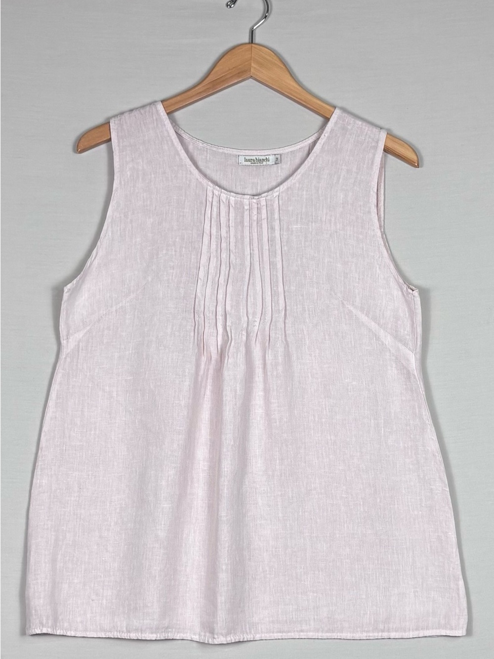 Laura Bianchi Italian Linen Blush Pink Sleeveless Tunic Top Made in Italy
